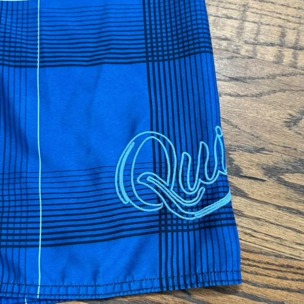 Vintage Quiksilver Plaid Spell Out Board Shorts Swim Trunks